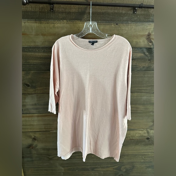 Eileen Fisher Organic Linen and Cotton Dropped Shoulder Light Pink Top - Picture 2 of 8